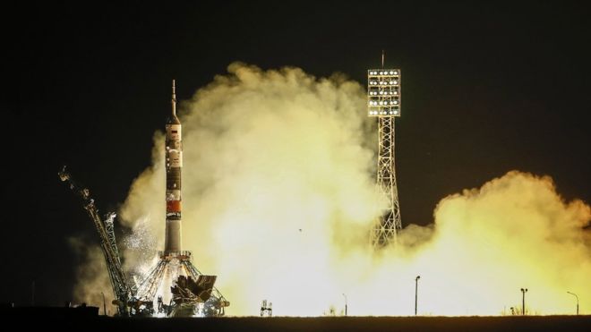 Astronauts who survived Soyuz breakdown blast off to ISS