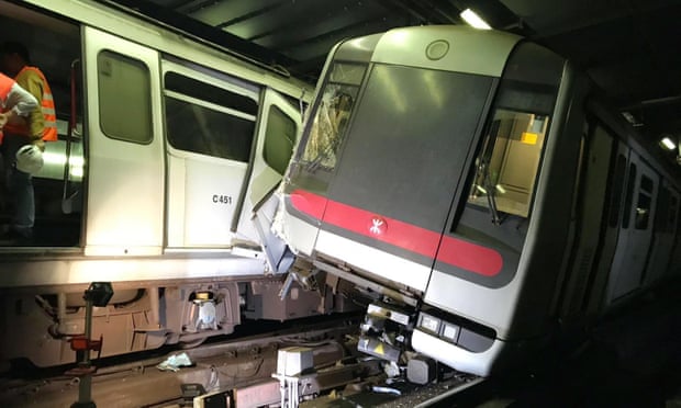 Hong Kong faces commuter chaos after rare train collision