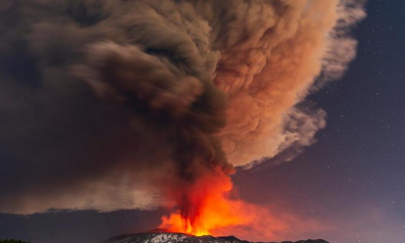 Volcanic Lightning Streaks Sky Over Fiery Mount Etna