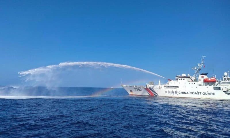 Chinese Coast Guard Ships Fire Water Cannons and Block Philippine Fisheries Vessel in Disputed Sea